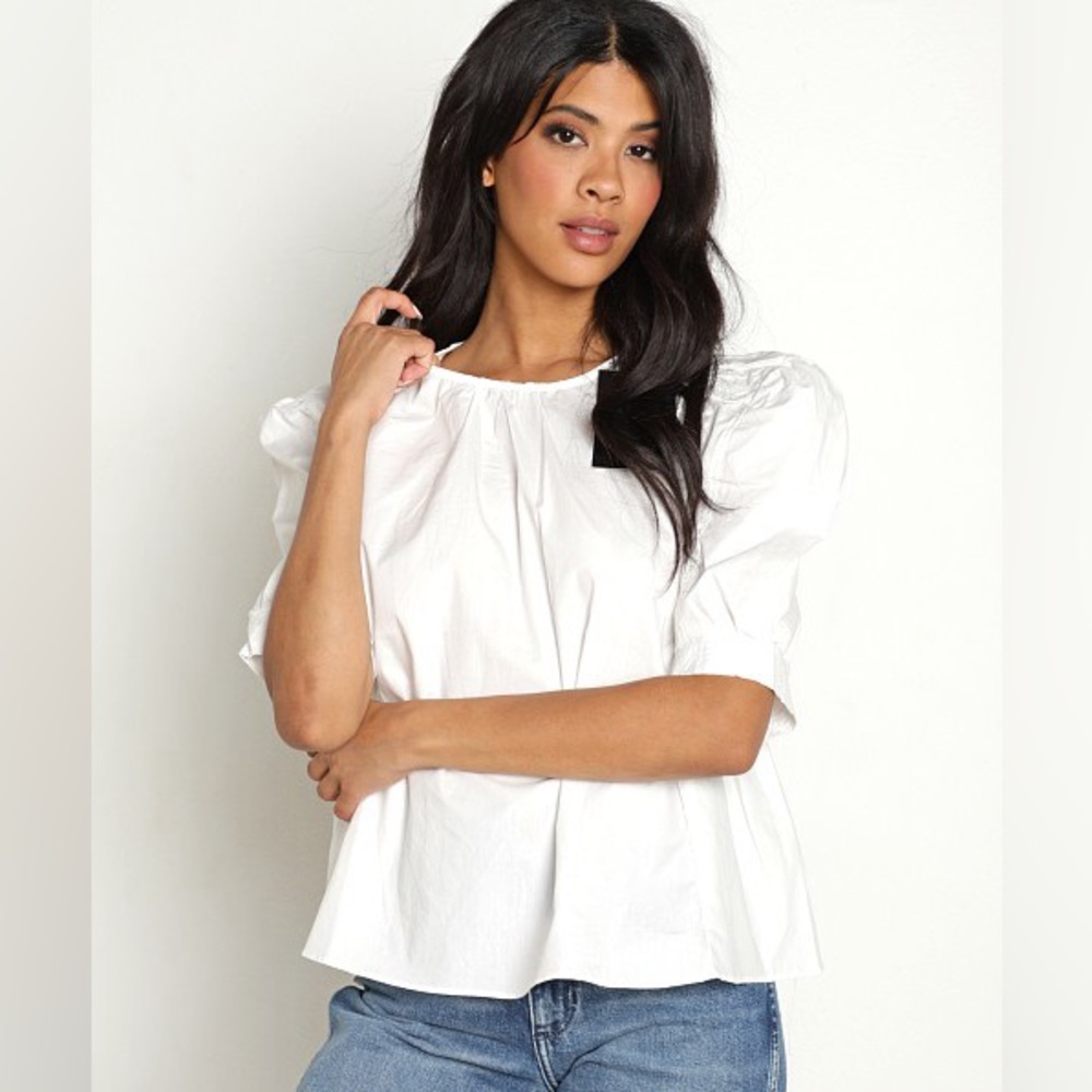 En Saison Pathways Top Medium White Puff-Sleeve Women's Top - Modern Casual M